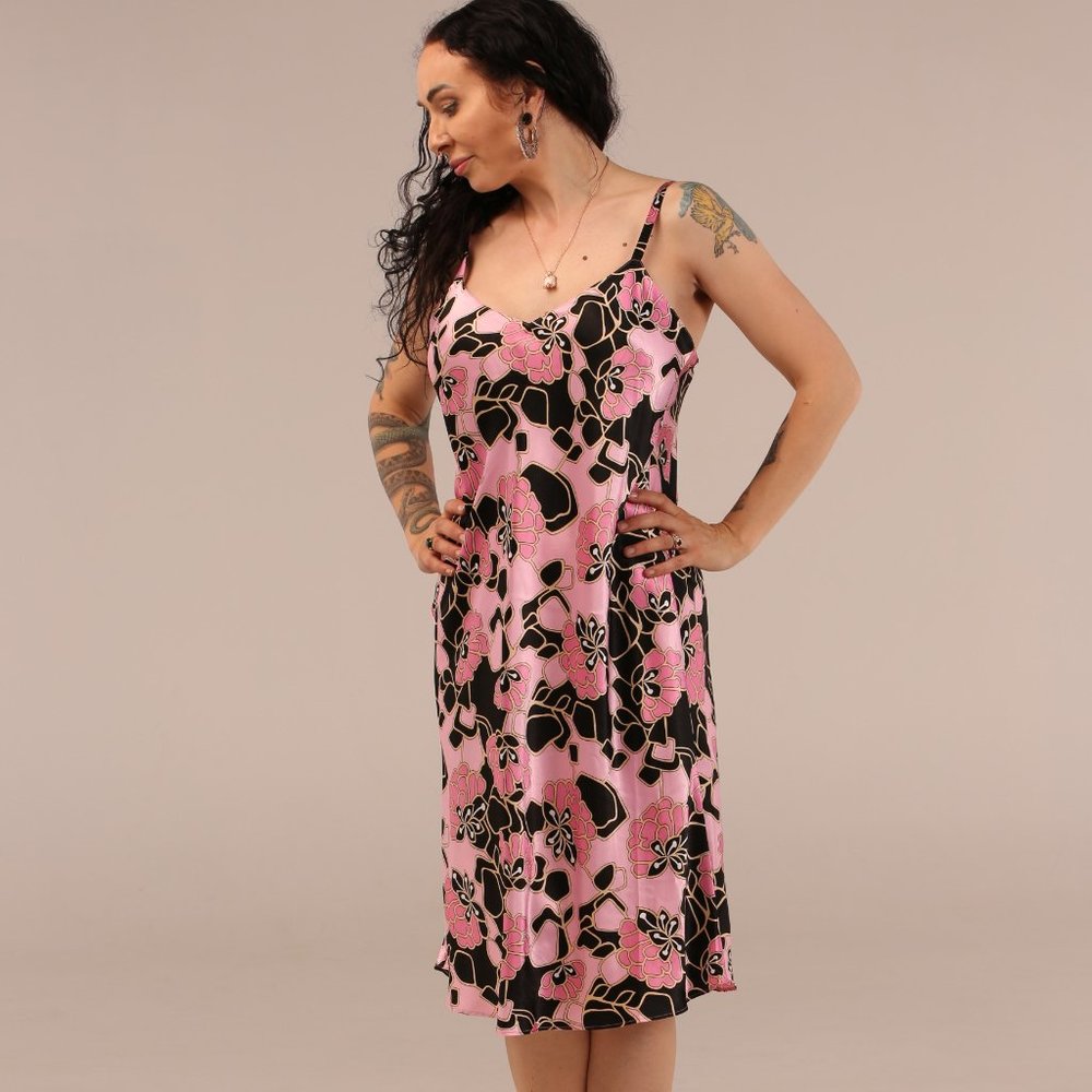Vintage Y2K CRUZ pink and black floral slip dress